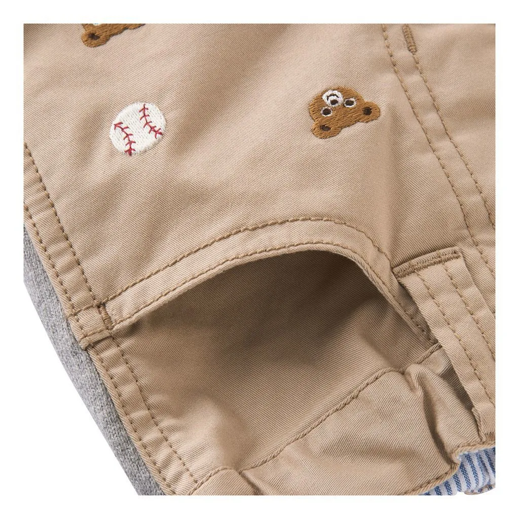 Beige Embroidered Pants