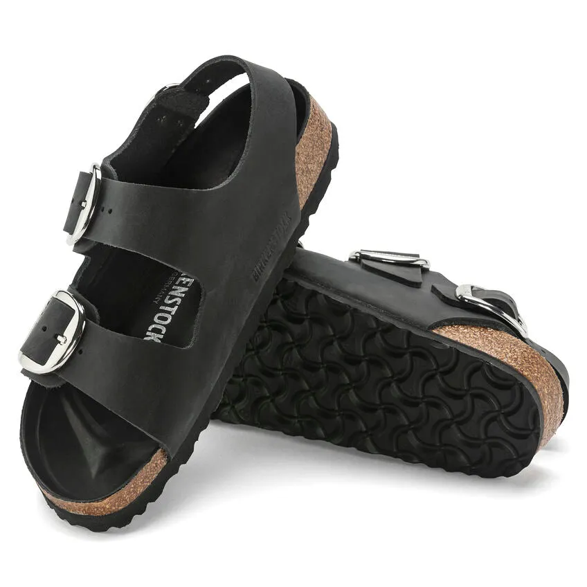 Birkenstock Women's Milano Big Buckle Oiled Leather (Black - Narrow fit)