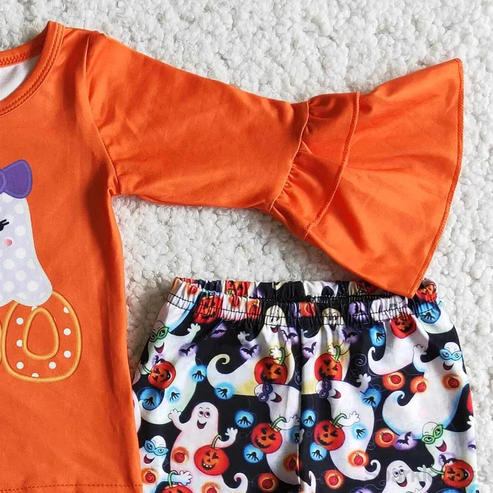 BOO! Bow Ghost Cutie Autumn Halloween Bell Bottom Pants Outfit