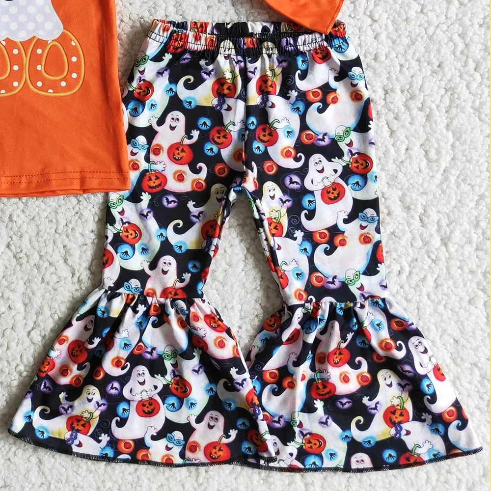 BOO! Bow Ghost Cutie Autumn Halloween Bell Bottom Pants Outfit