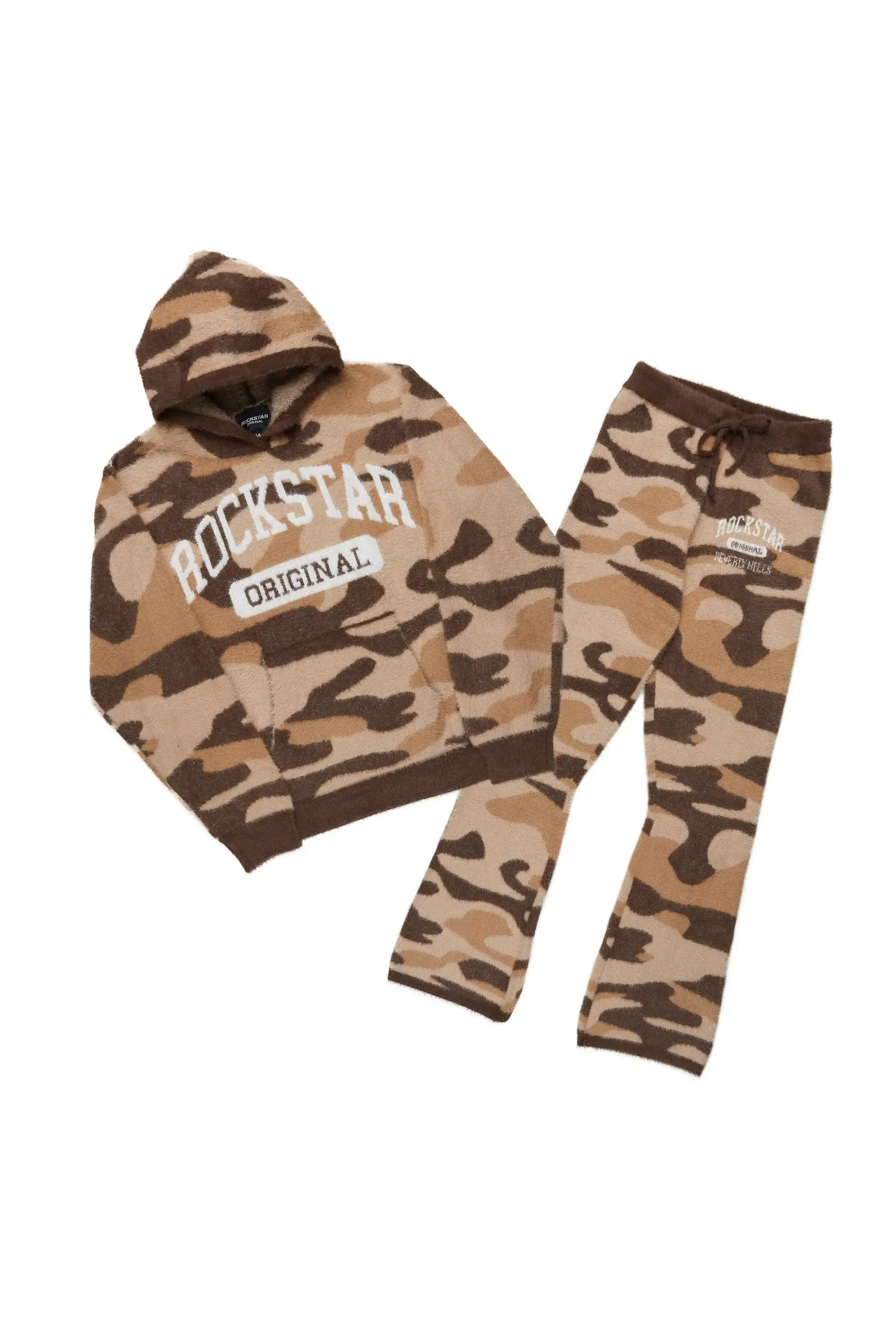 Boys Member Camo Brown Stacked Flare Knitted Mohair Track Set