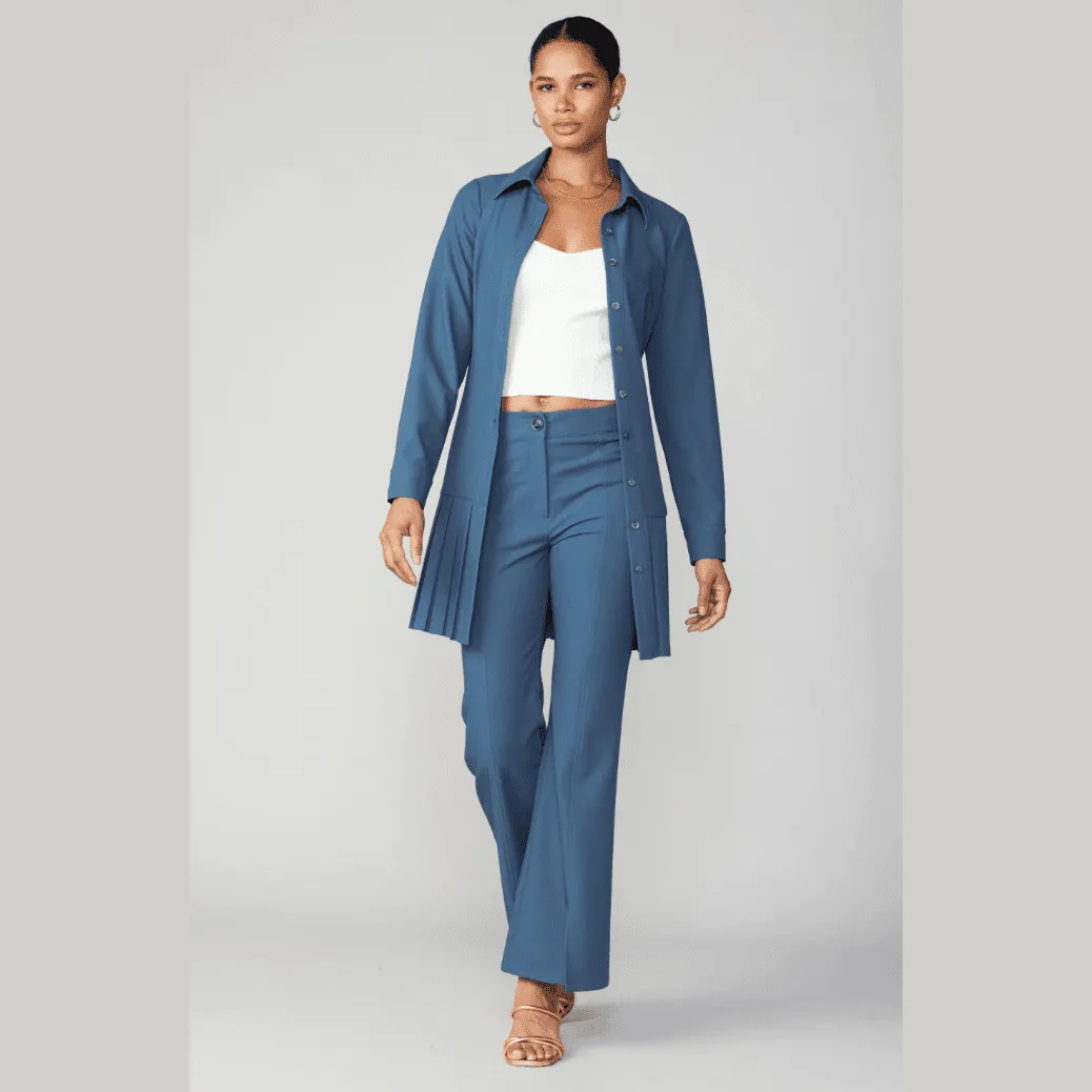 Current Air Pin Tucked Slit Hem Pants in Aegean Blue