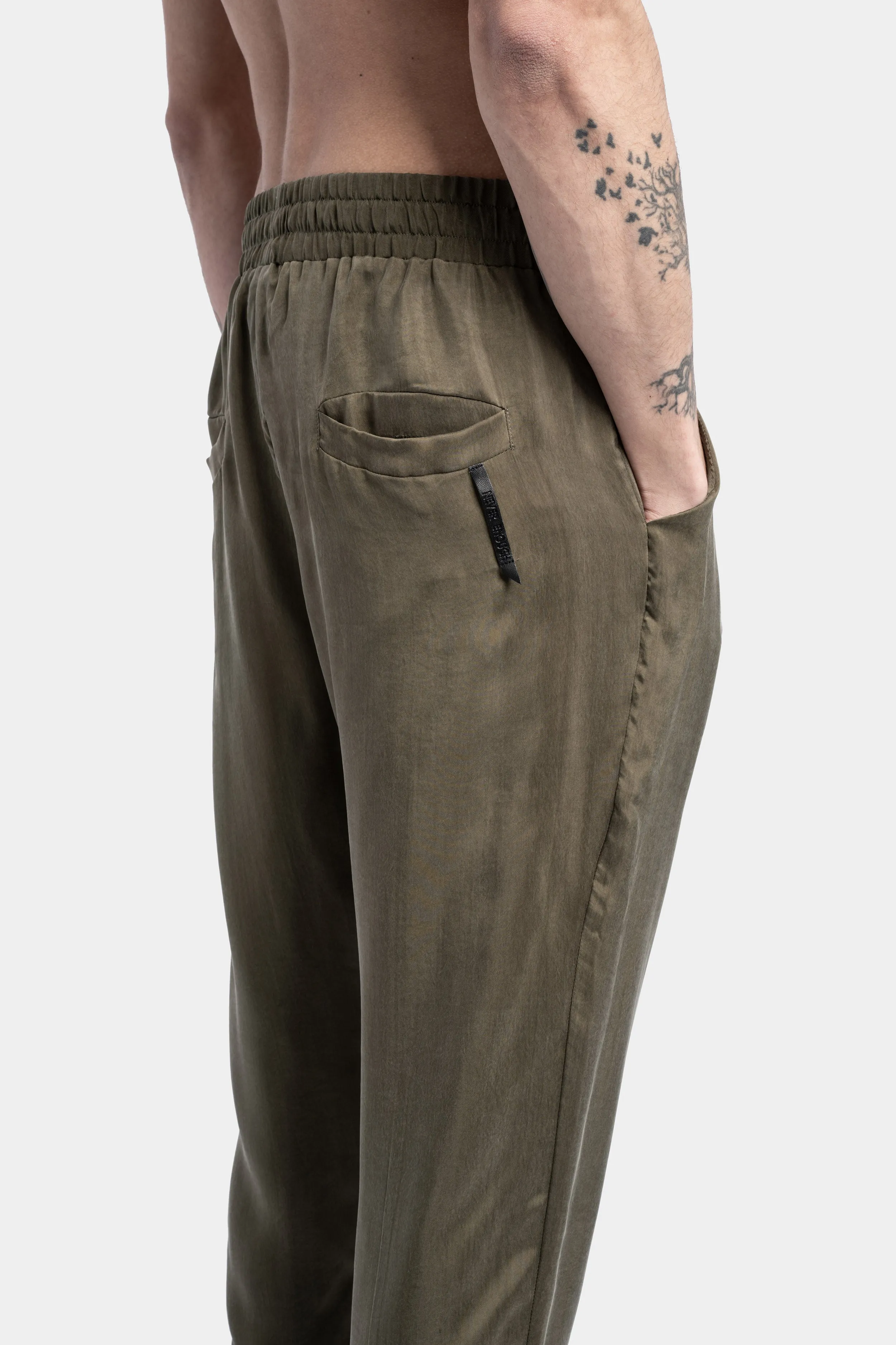 Drawstring Cropped Cupro Pants, Military Green