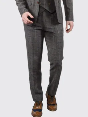 Ezra Men's Grey Herringbone Slim Fit Tweed Trousers