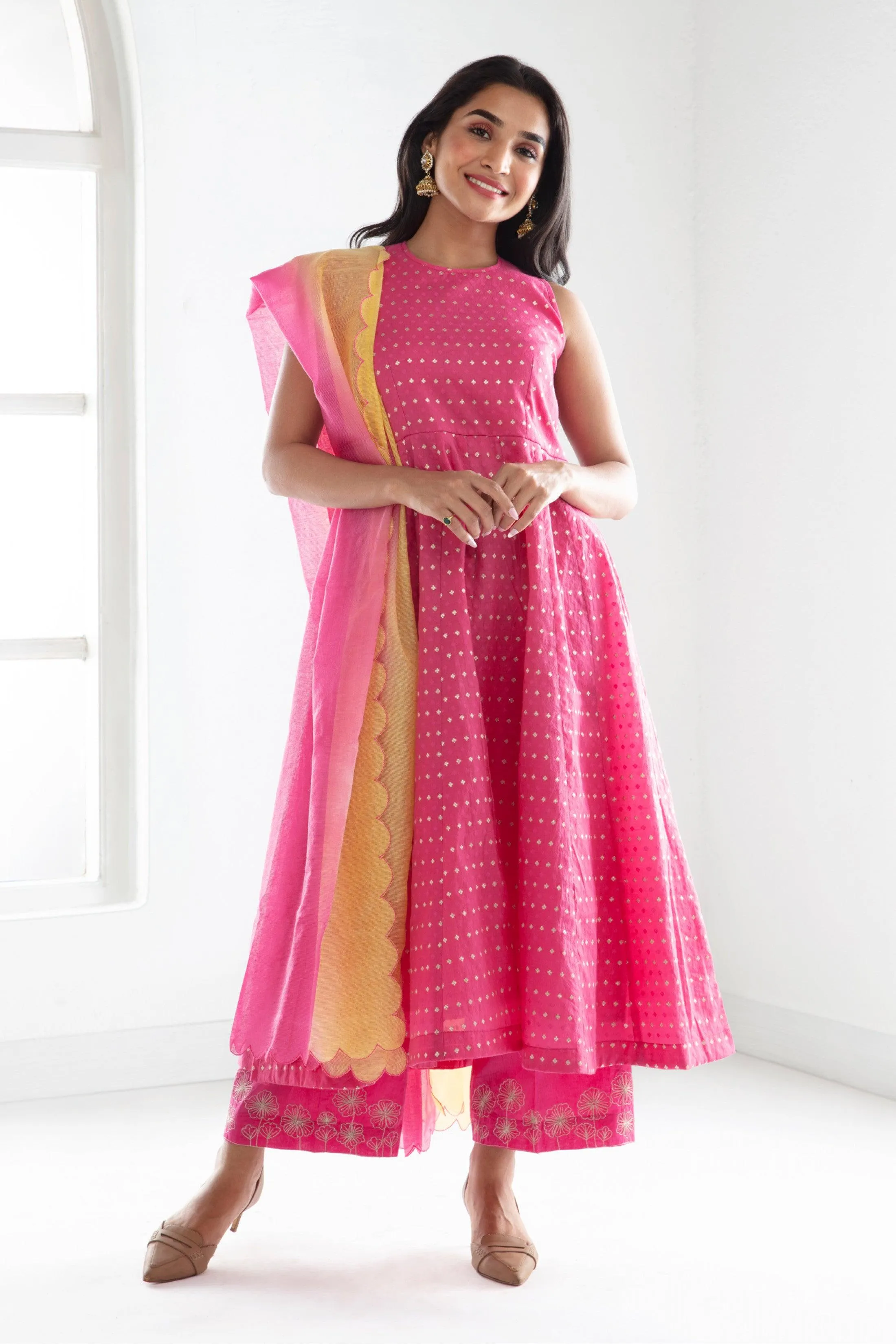 FUCHSIA KALI SUIT WITHOUT DUPATTA