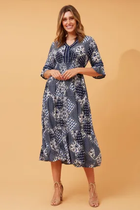 GILMA PATCHWORK BOHO MIDI DRESS