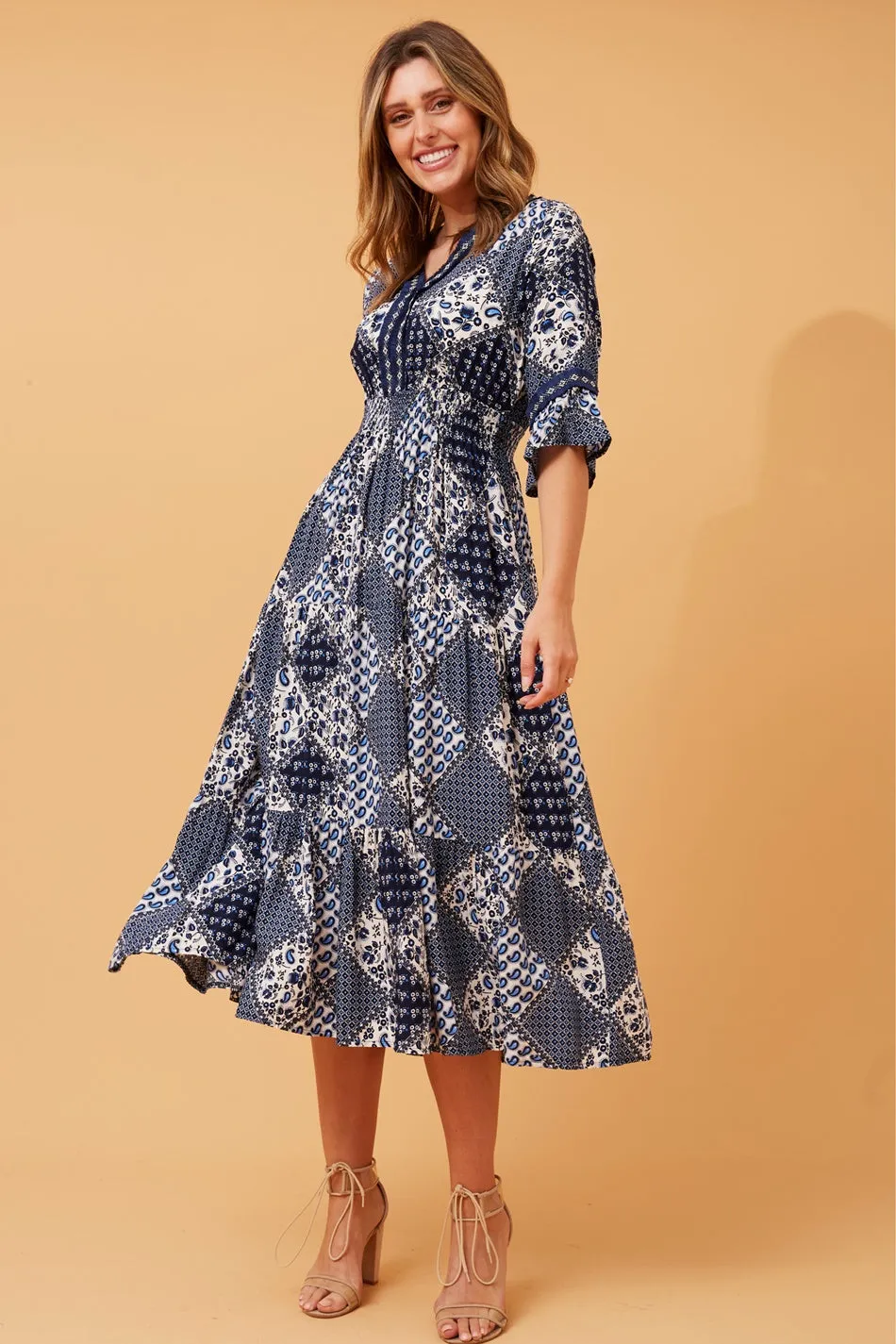 GILMA PATCHWORK BOHO MIDI DRESS