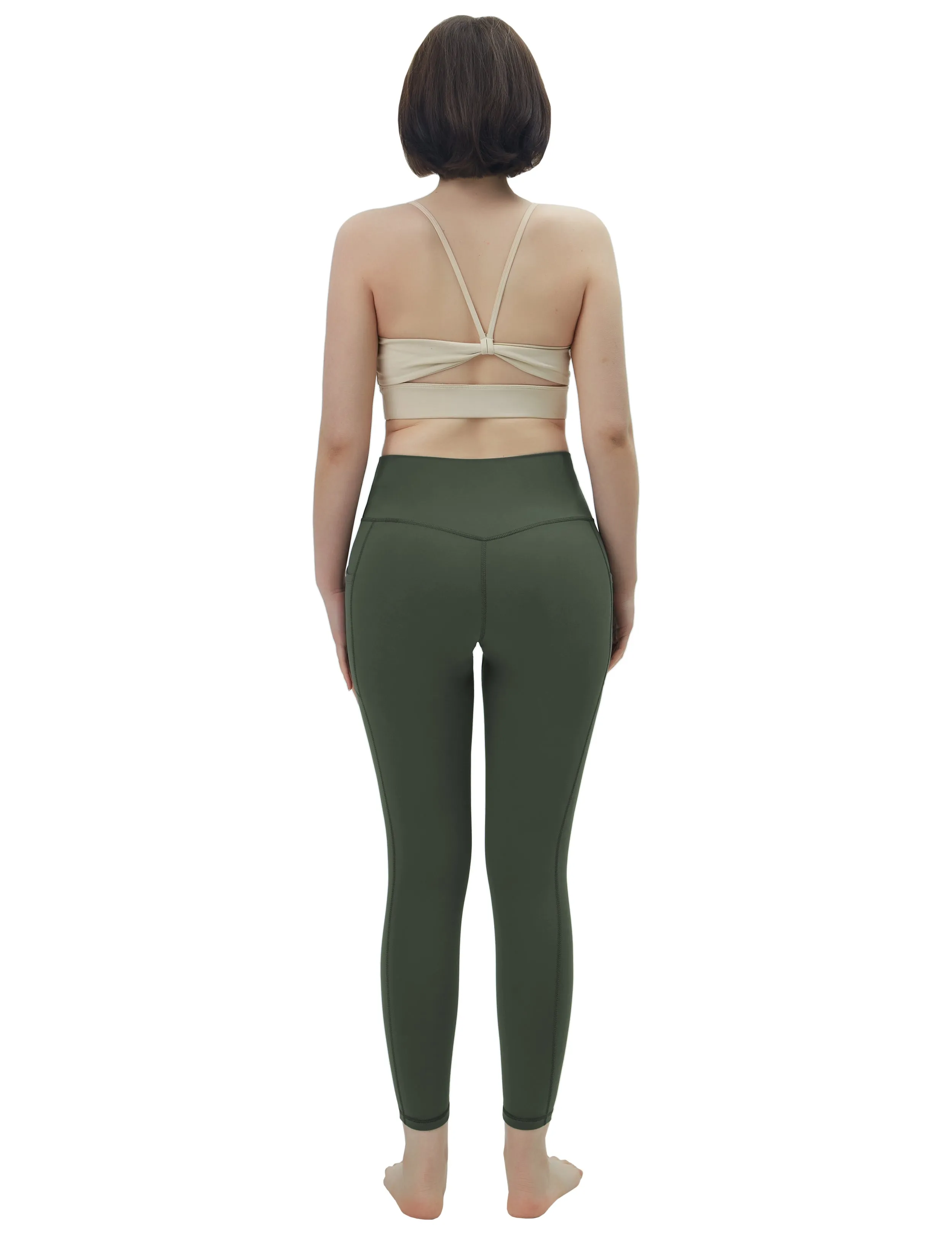 High Waisted Yoga Pants 7/8 Length Leggings with Pockets olivegreen