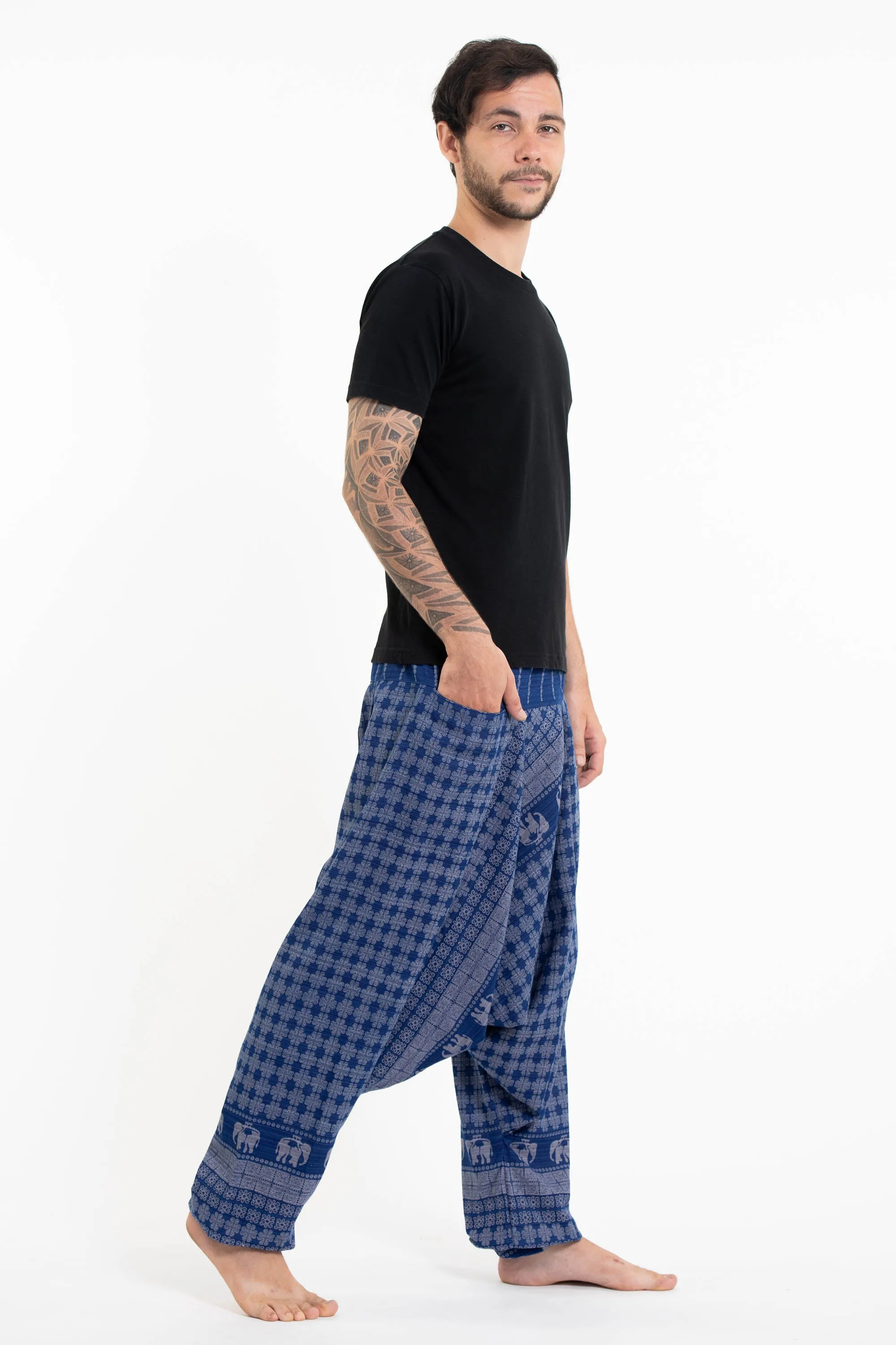 Hill Tribe Elephant Men's Elephant Pants in Blue