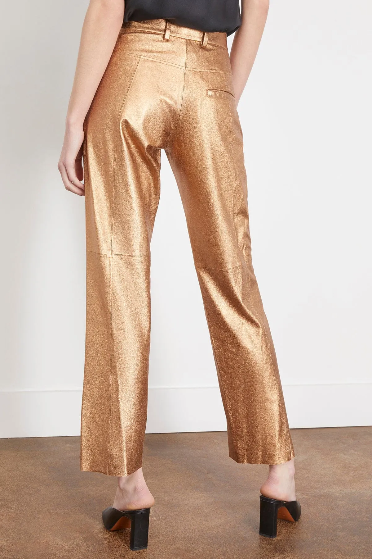 Laminated Nappa Leather Straight Leg Pants in Bronze