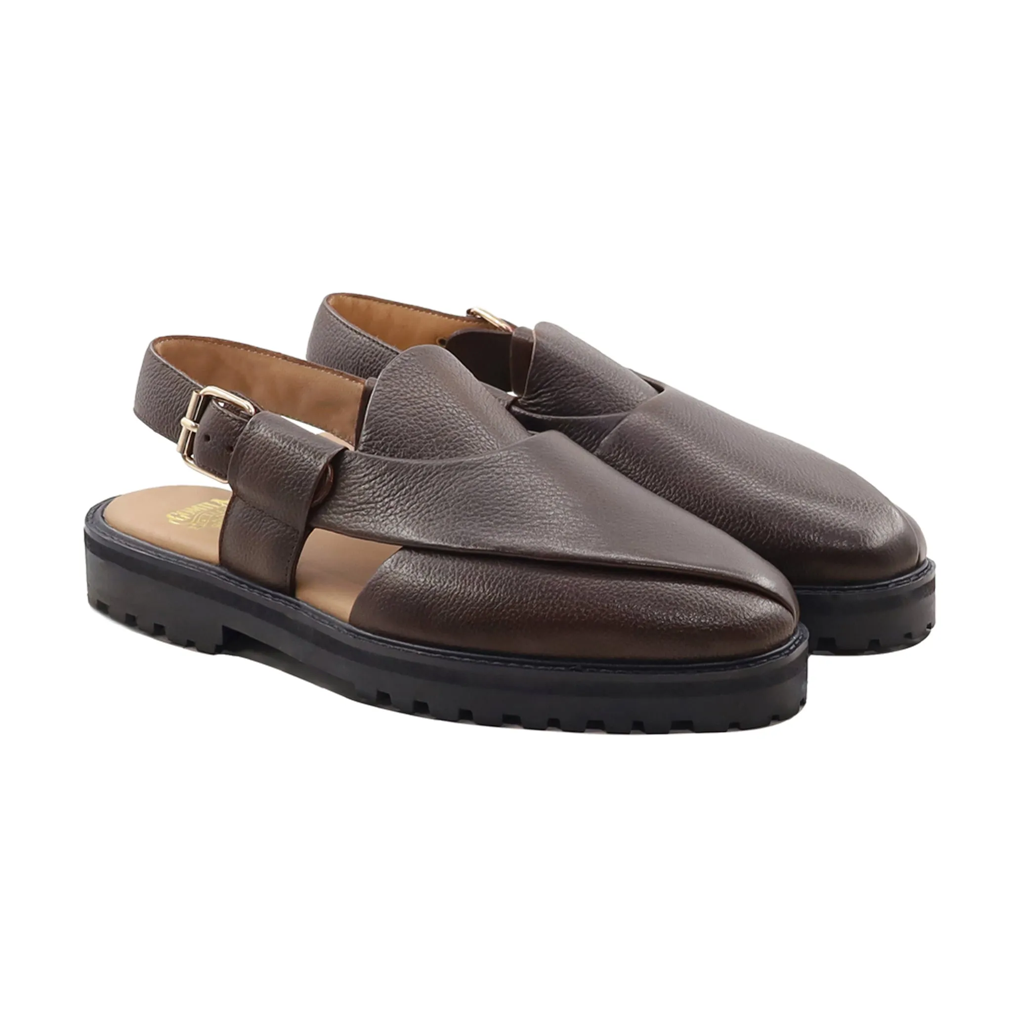 Leven - Men's Dark Brown Pebble Grain Sandal