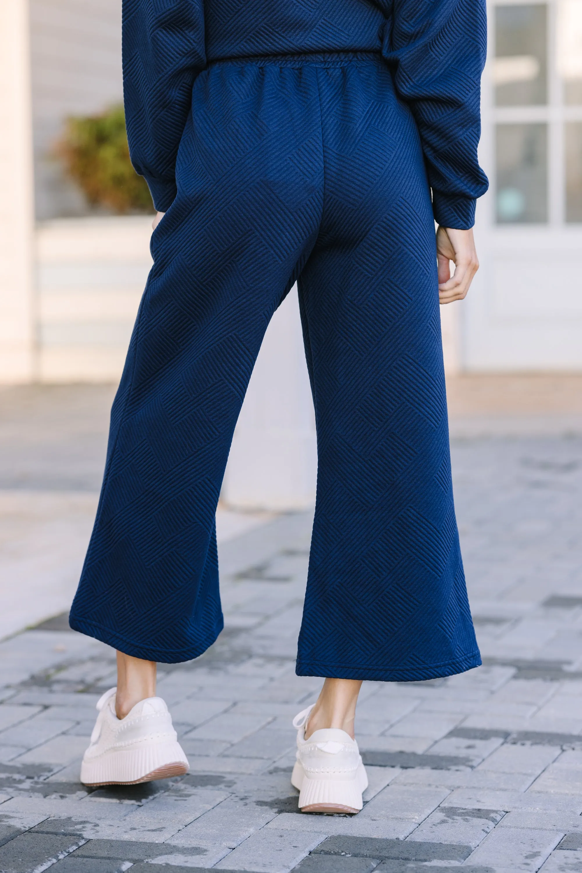 Make Your Day Navy Blue Textured Pants