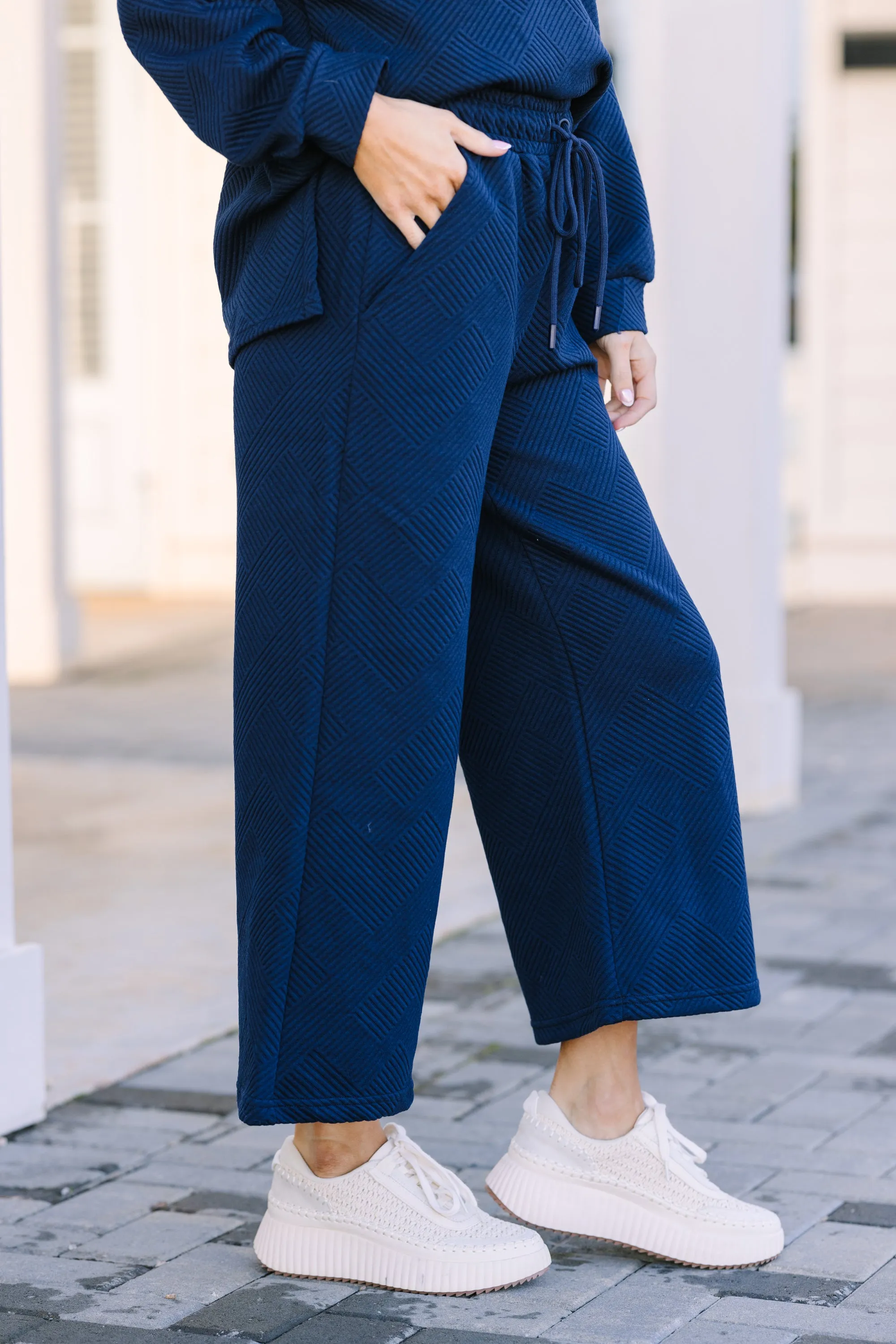 Make Your Day Navy Blue Textured Pants