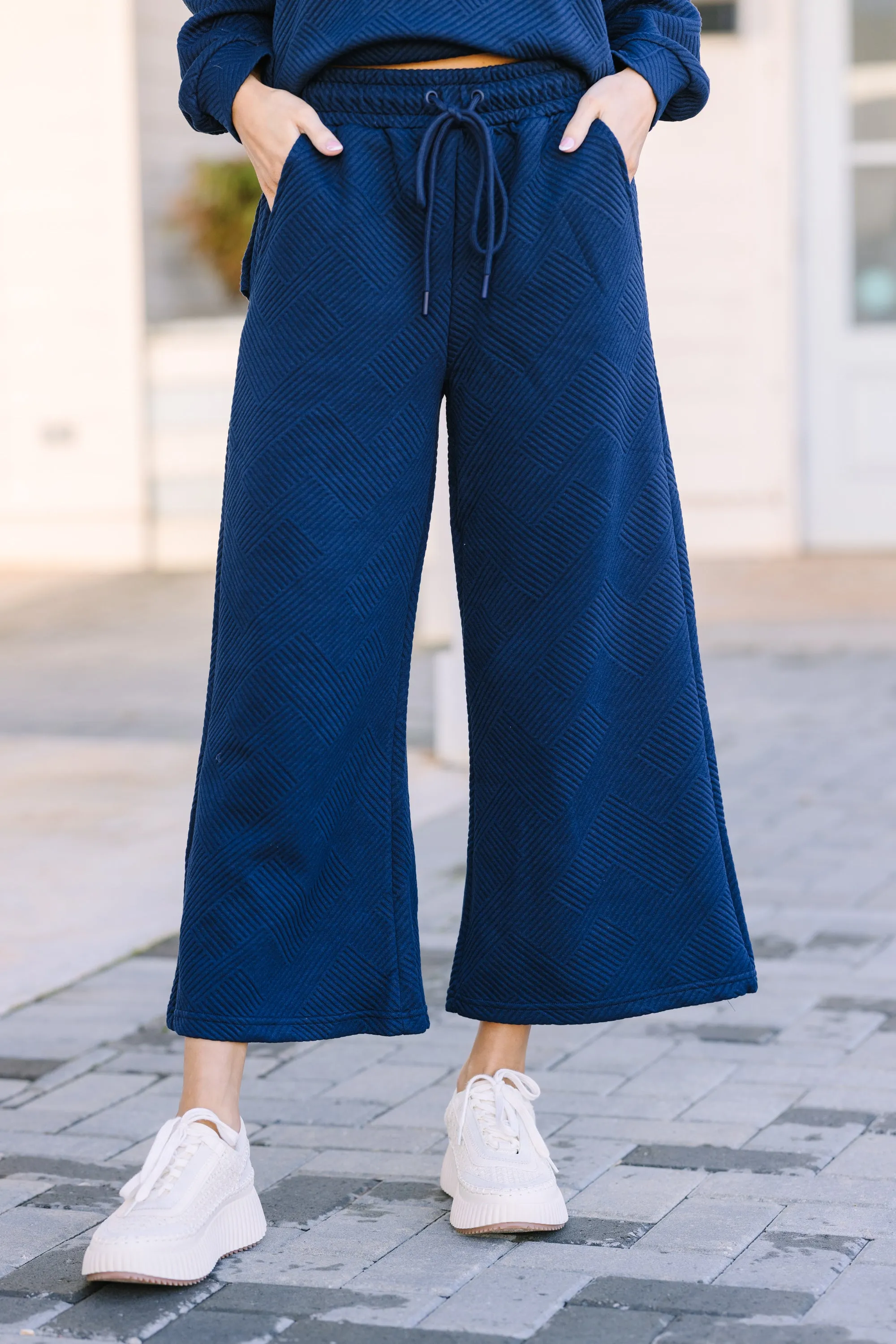 Make Your Day Navy Blue Textured Pants