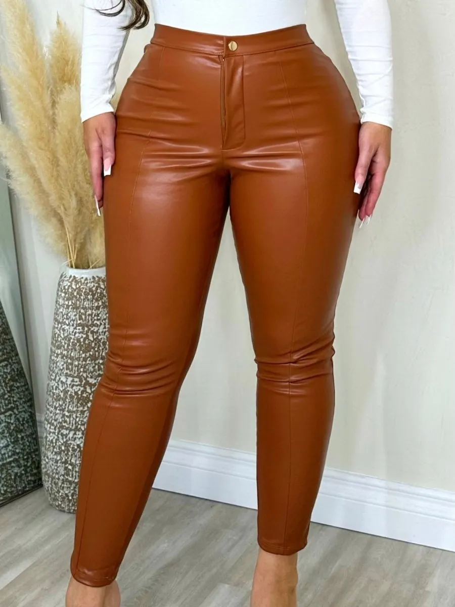 Melannie Faux Leather Pants Brown