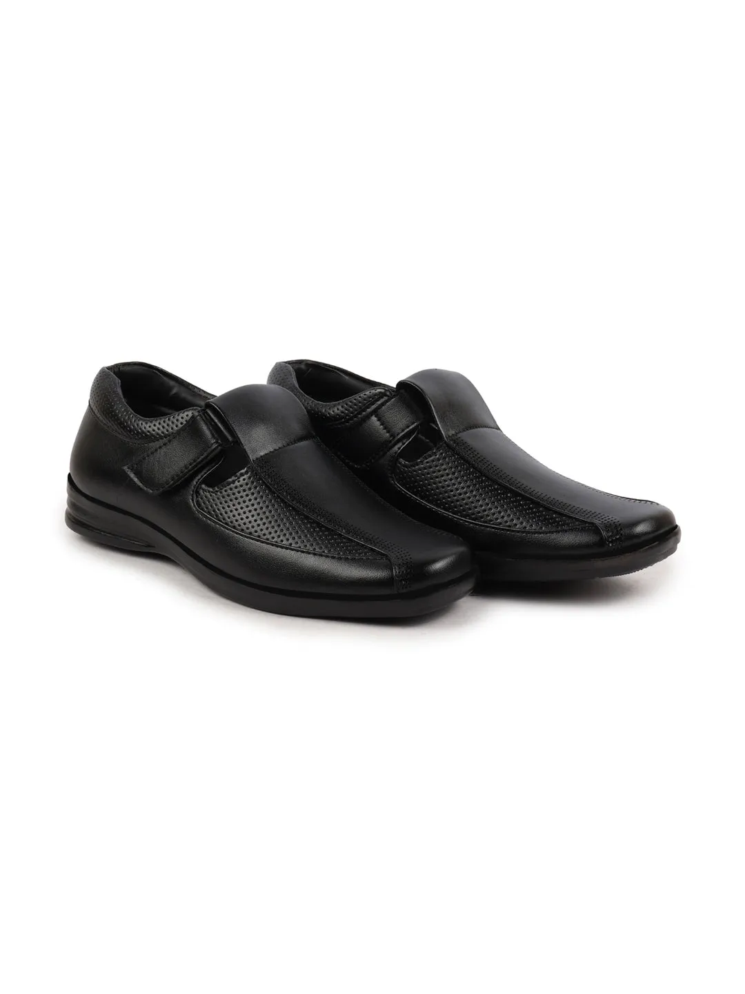 Men Black Shoes Style Casual Slip On Adjustable Strap Velcro Sandal For All Day Comfort