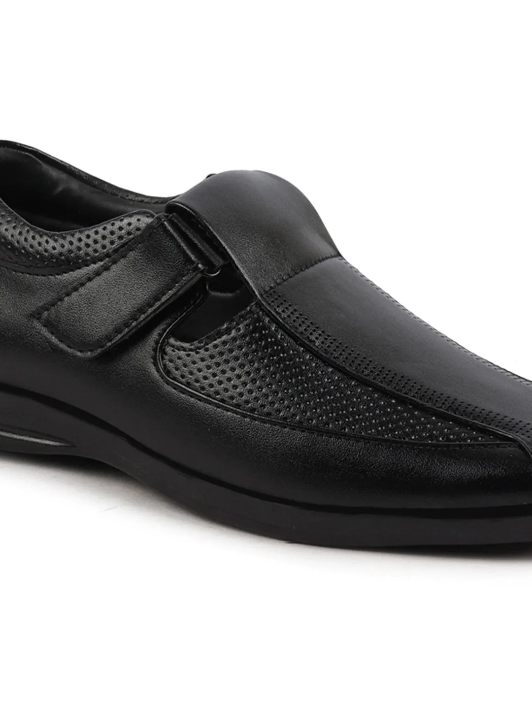 Men Black Shoes Style Casual Slip On Adjustable Strap Velcro Sandal For All Day Comfort