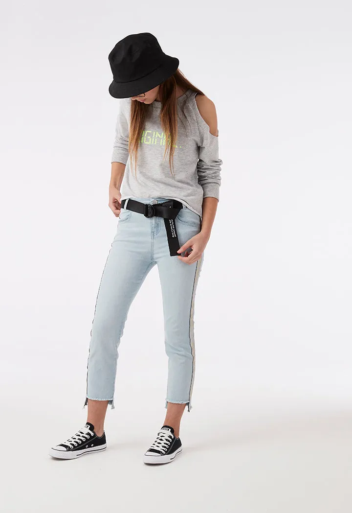 Metallic Tape Denim Pants