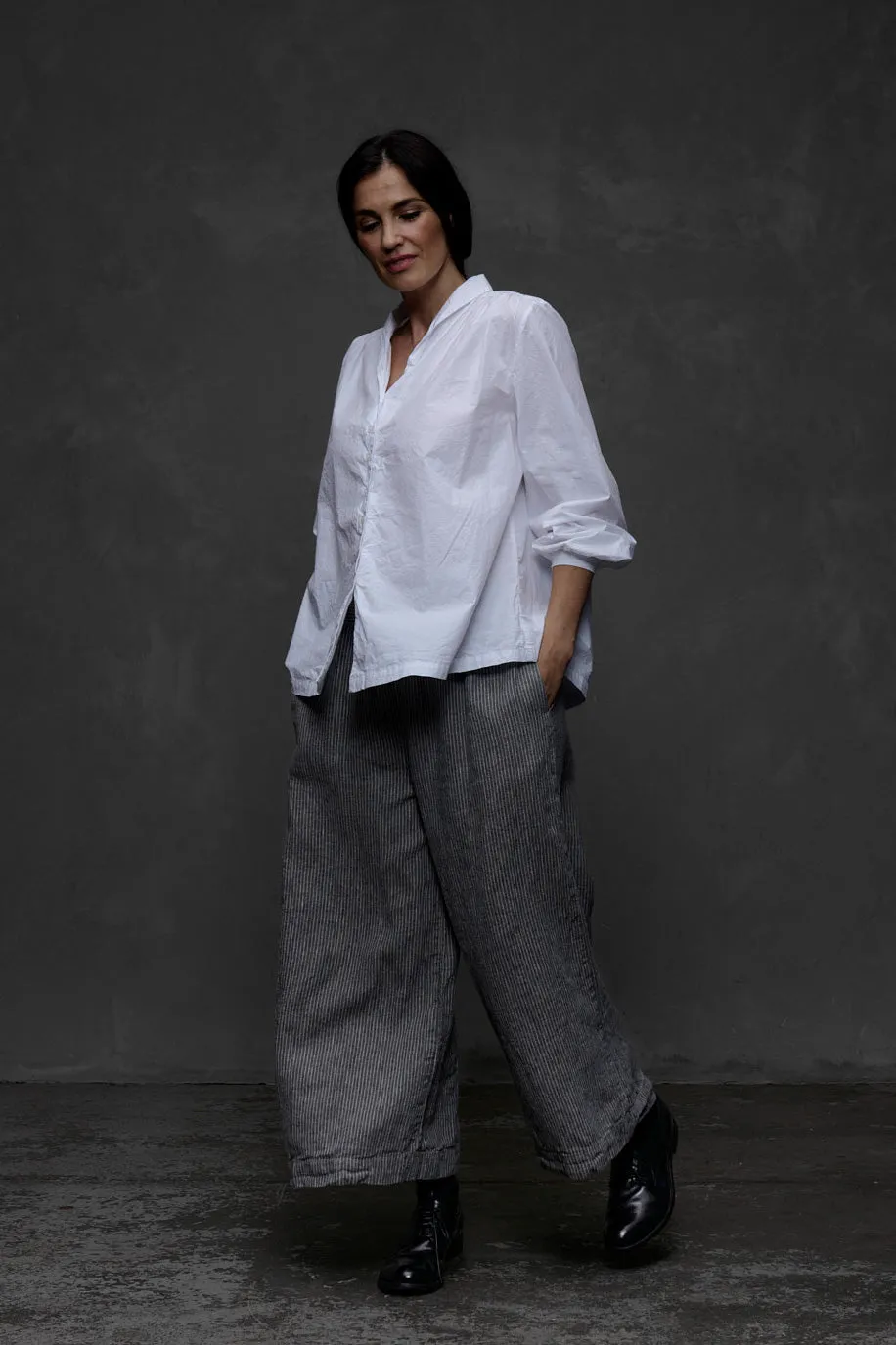 Metta - Chloe Pant - Pebble Grey Stripe Linen