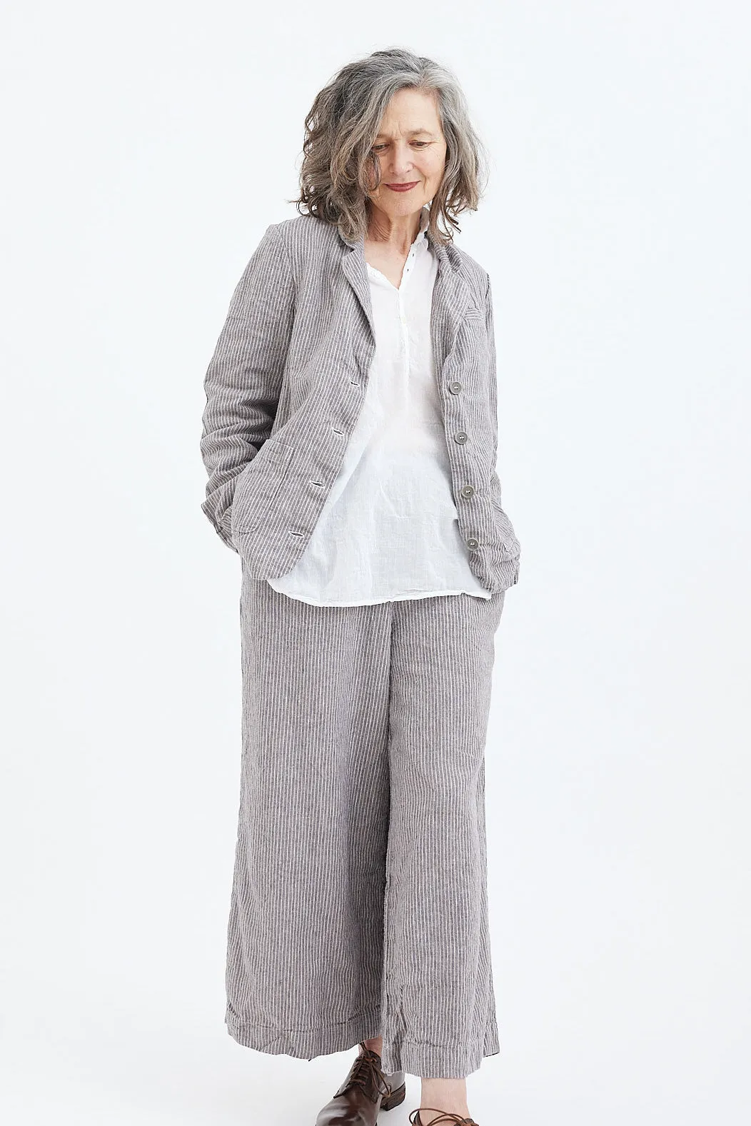 Metta - Chloe Pant - Pebble Grey Stripe Linen