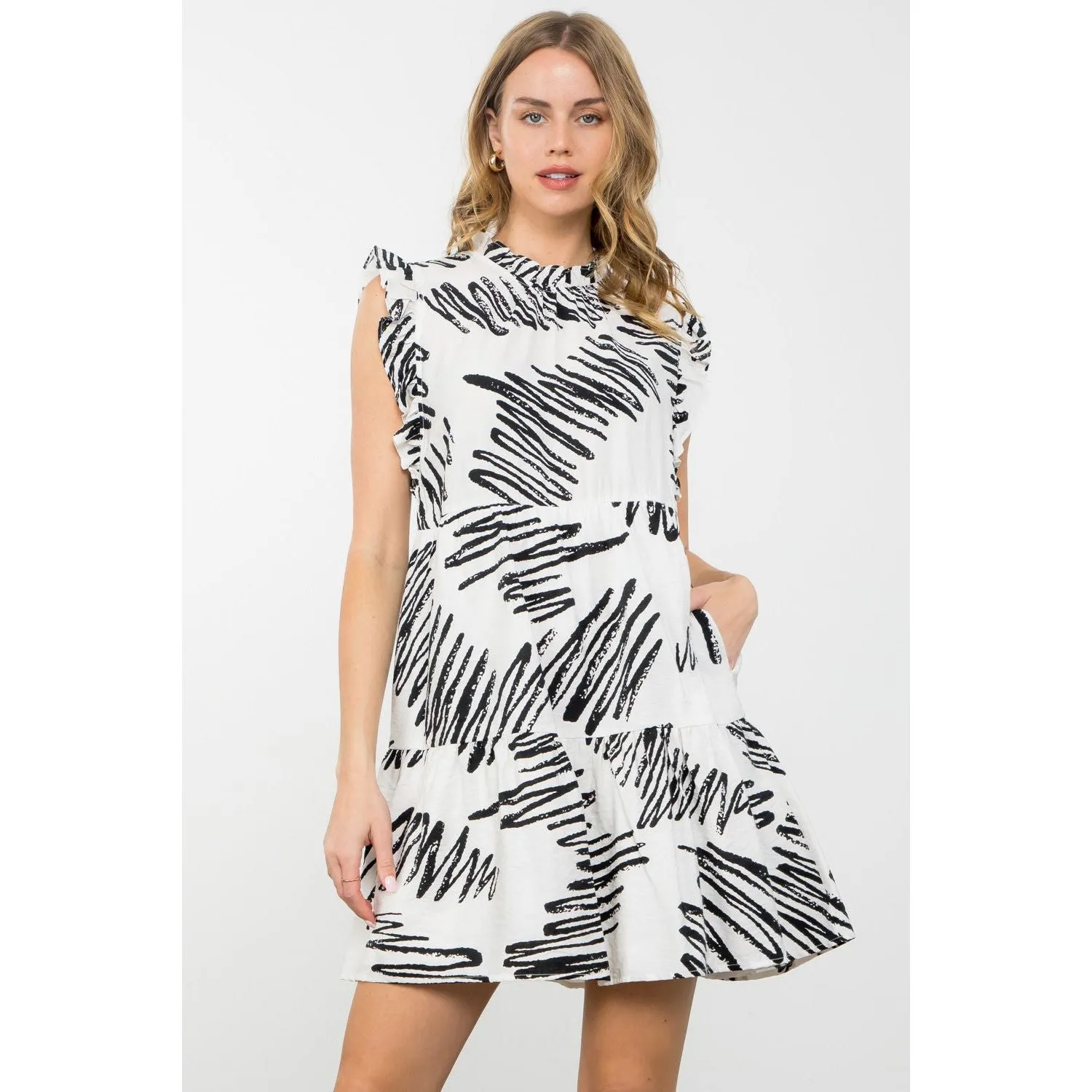 Mirta Flutter Sleeve Tiered THML Dress