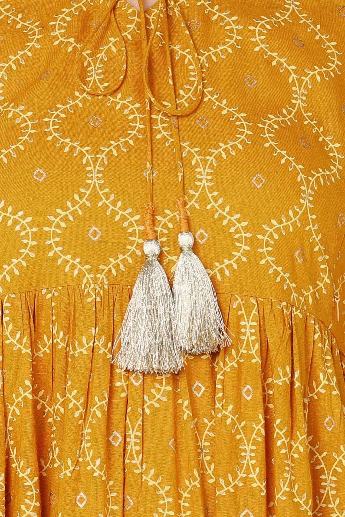 Mustard Yellow Maternity Dresses with Pocket and Tassel Neckline