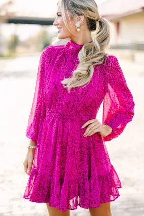 Magenta Pink Ditsy Leopard Print Dress - Stylish & Trendy Womens Fashion