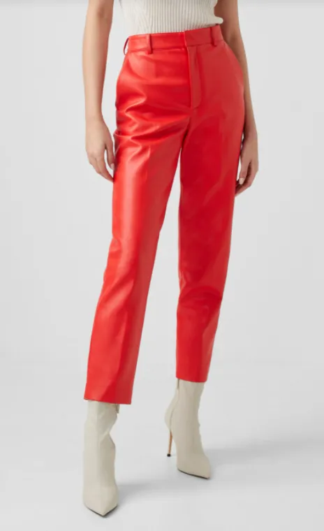 Poppy Red faux leather tapered suit pant