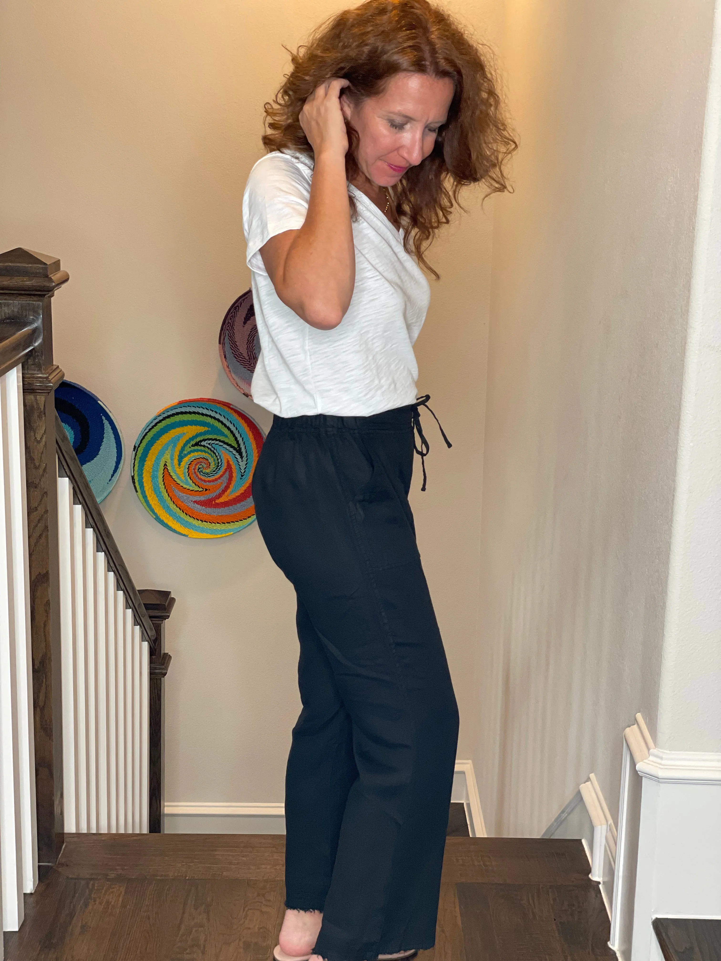 Pure Amici Black Linen Fringe Pant