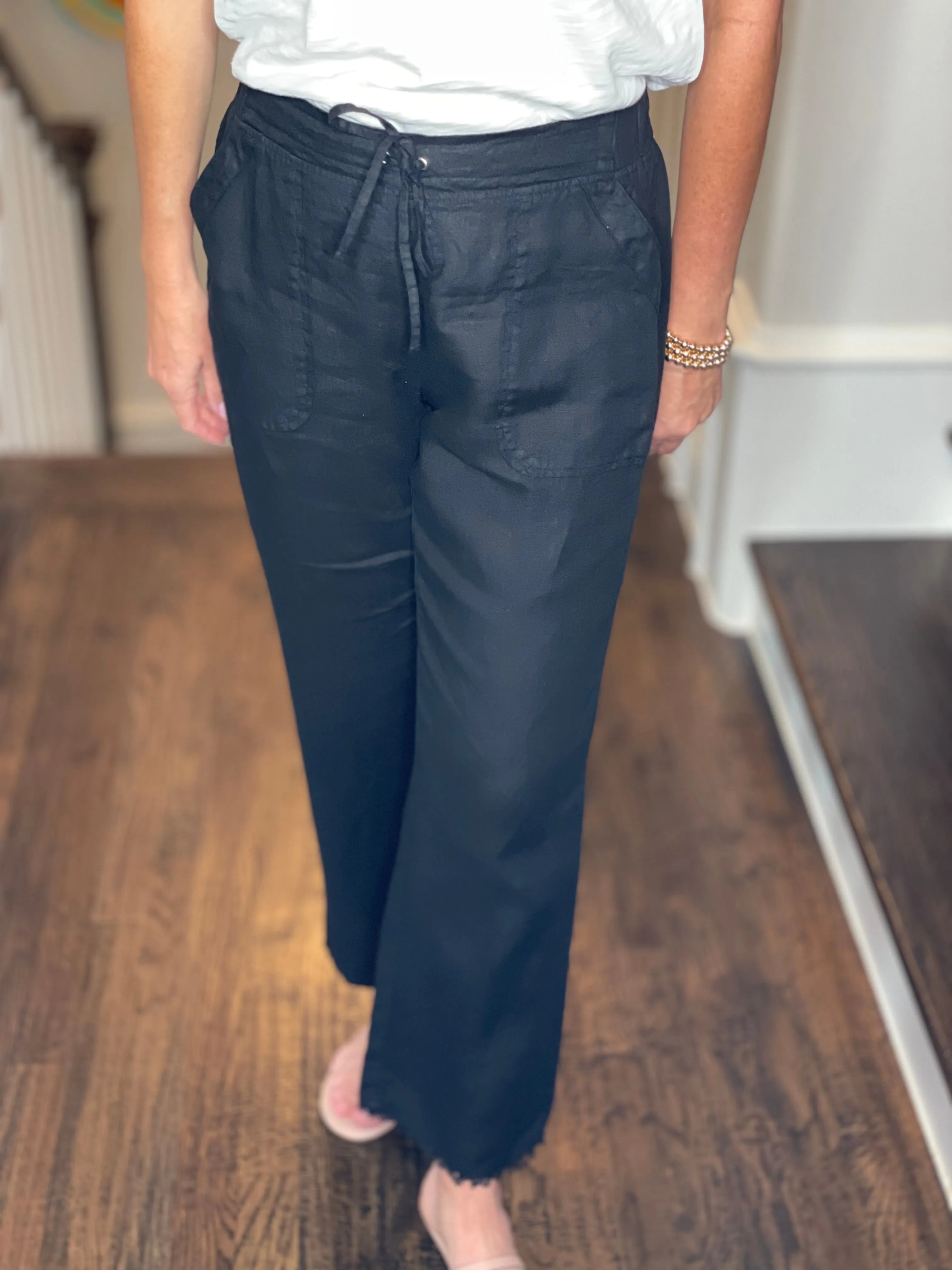 Pure Amici Black Linen Fringe Pant