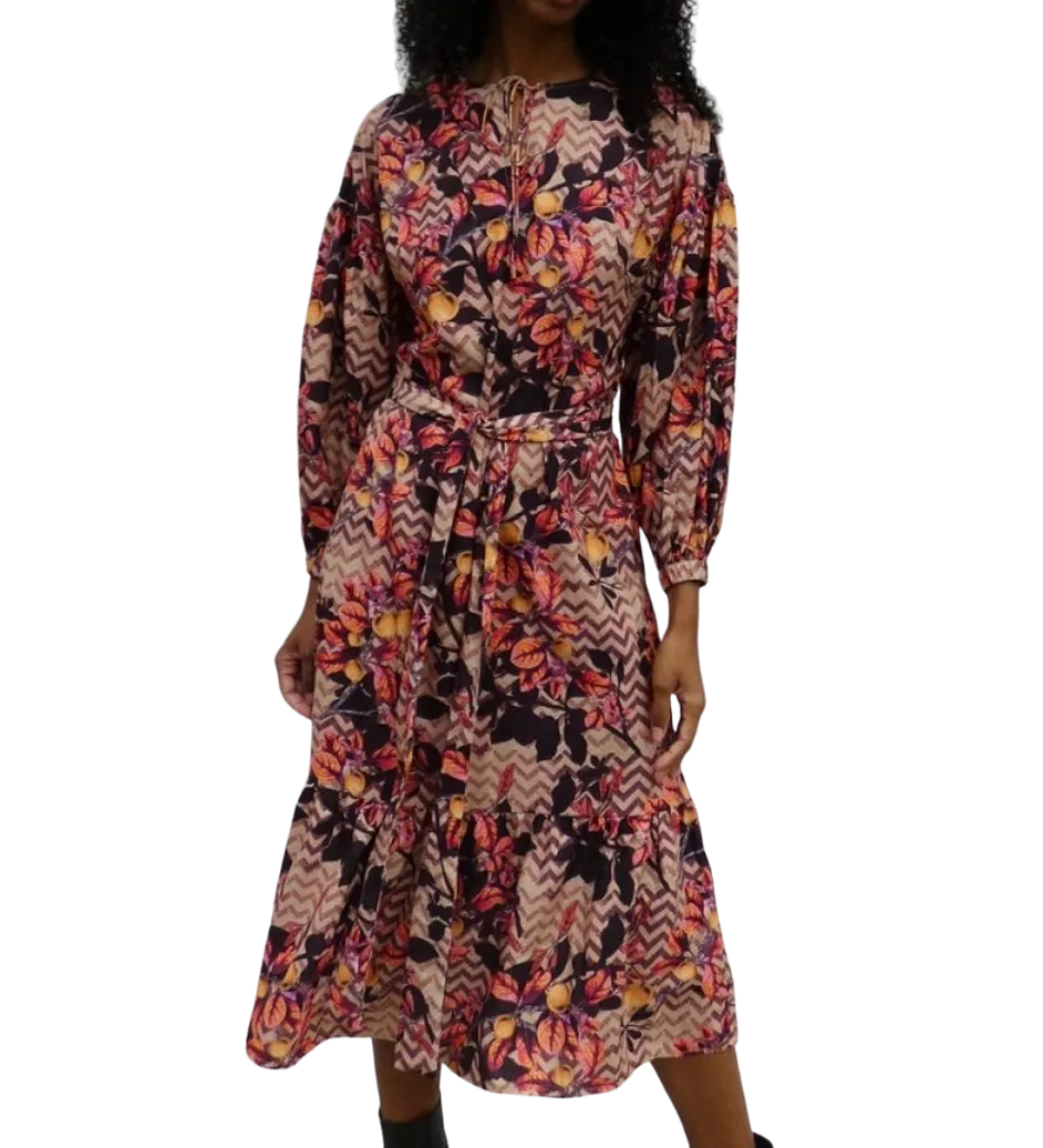 Raishma Brown Kiera Autumn Floral Midi Dress UK 20