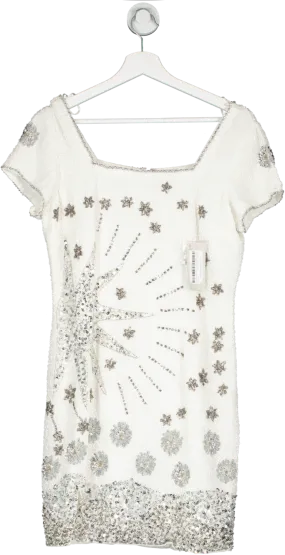 River Island White Silk Sequin Detail Bodycon Mini Dress UK 10