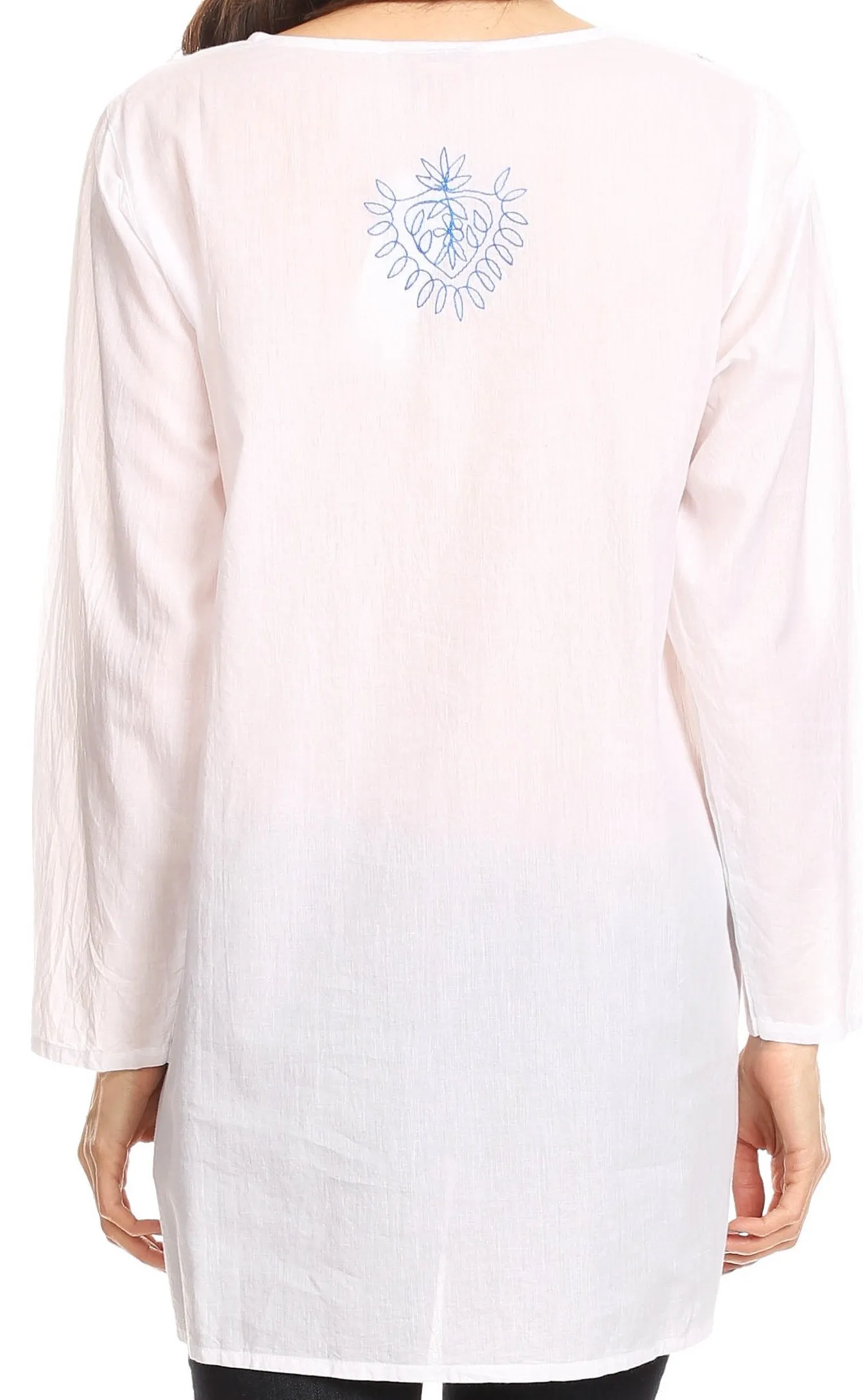 Sakkas Ariana Long Sleeve Button Up Blouse with Floral Embroidery