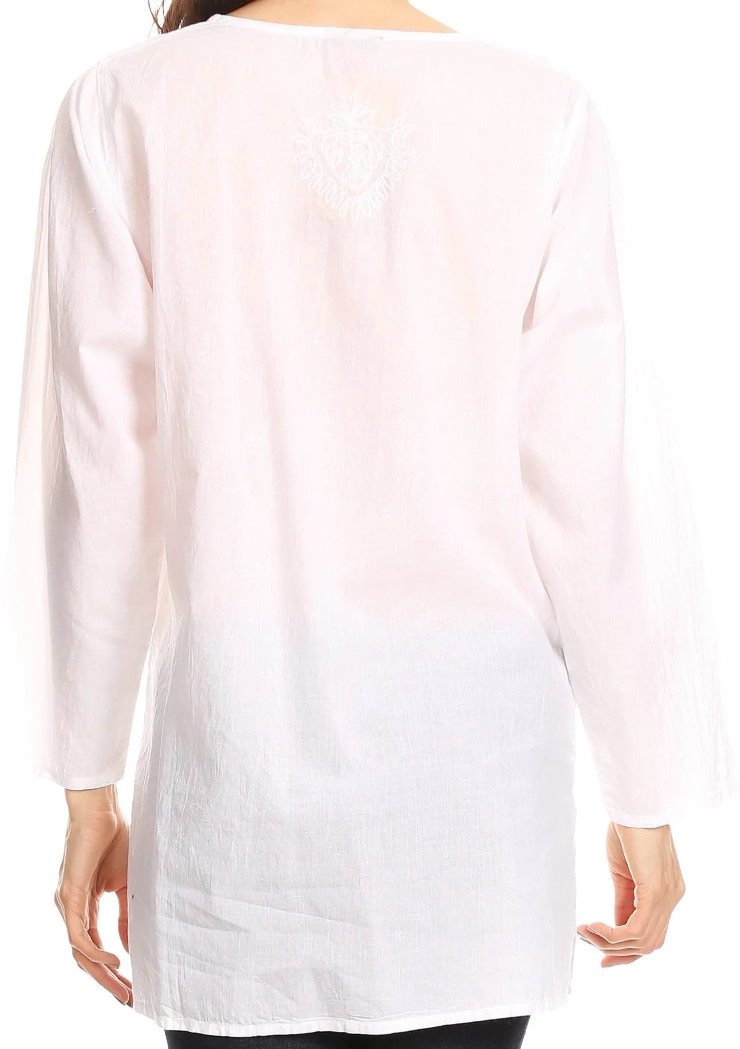 Sakkas Ariana Long Sleeve Button Up Blouse with Floral Embroidery