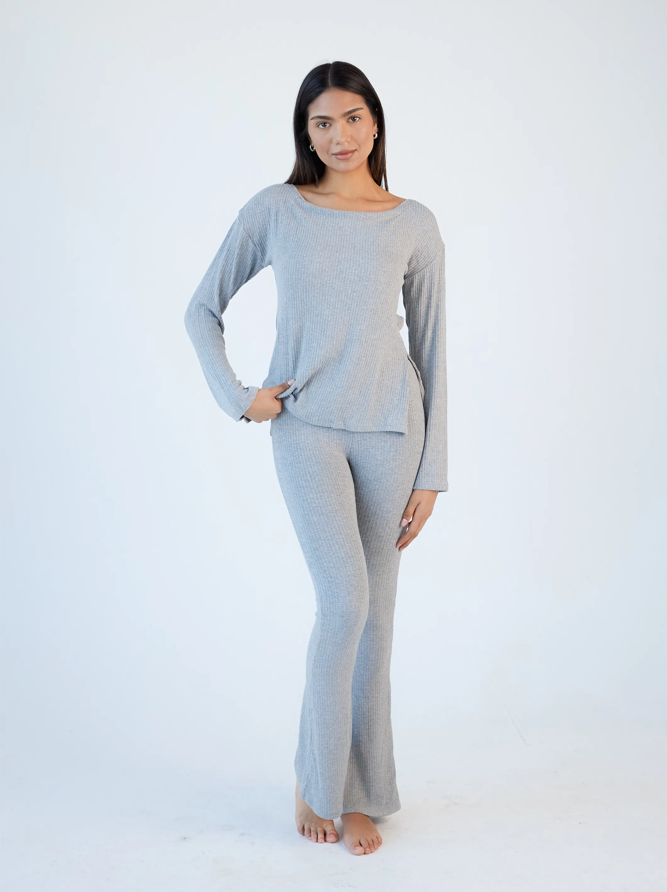 Soft Ribbed Knit Lounge Flare Pants