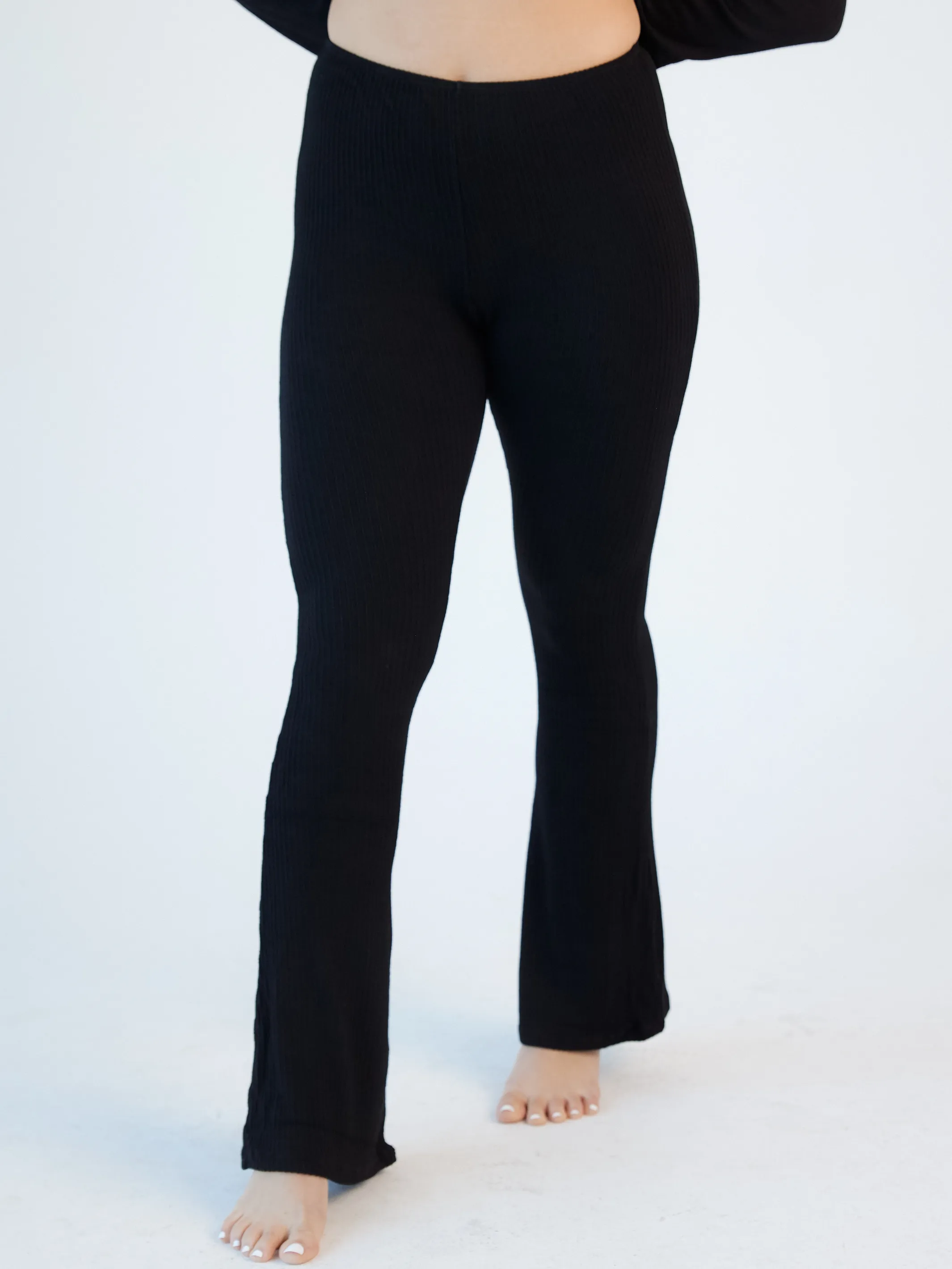 Soft Ribbed Knit Lounge Flare Pants