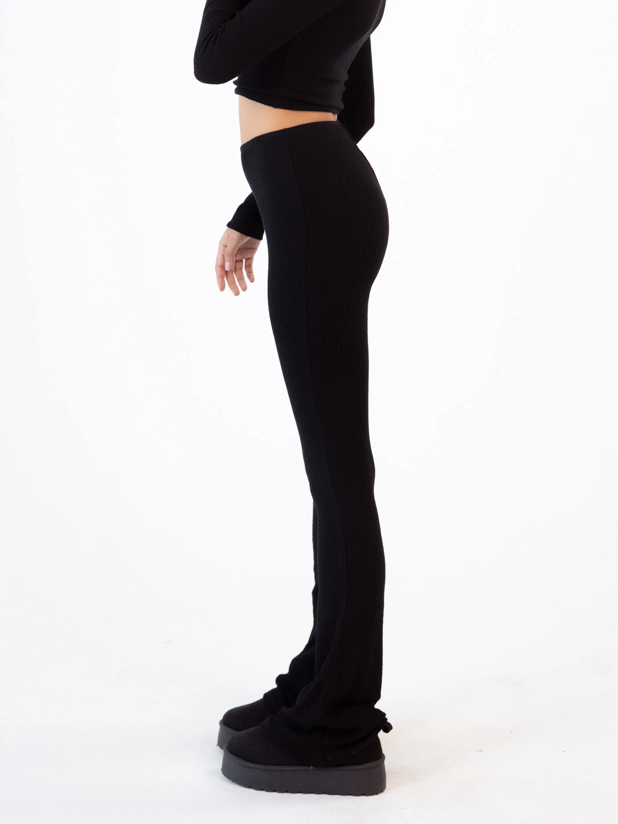 Soft Ribbed Knit Lounge Flare Pants