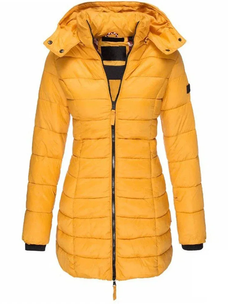 Stylish and Cozy Women's Mid-Length Quilted Puffer Coat with Windproof Features