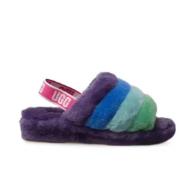 UGG Fluff Yeah Pride Slide Purple Rainbow Slippers - Women's