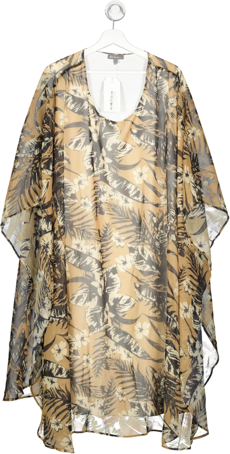 Ulla Popken Brown Exotic Floral Chiffon layer Tunic Dress UK XL