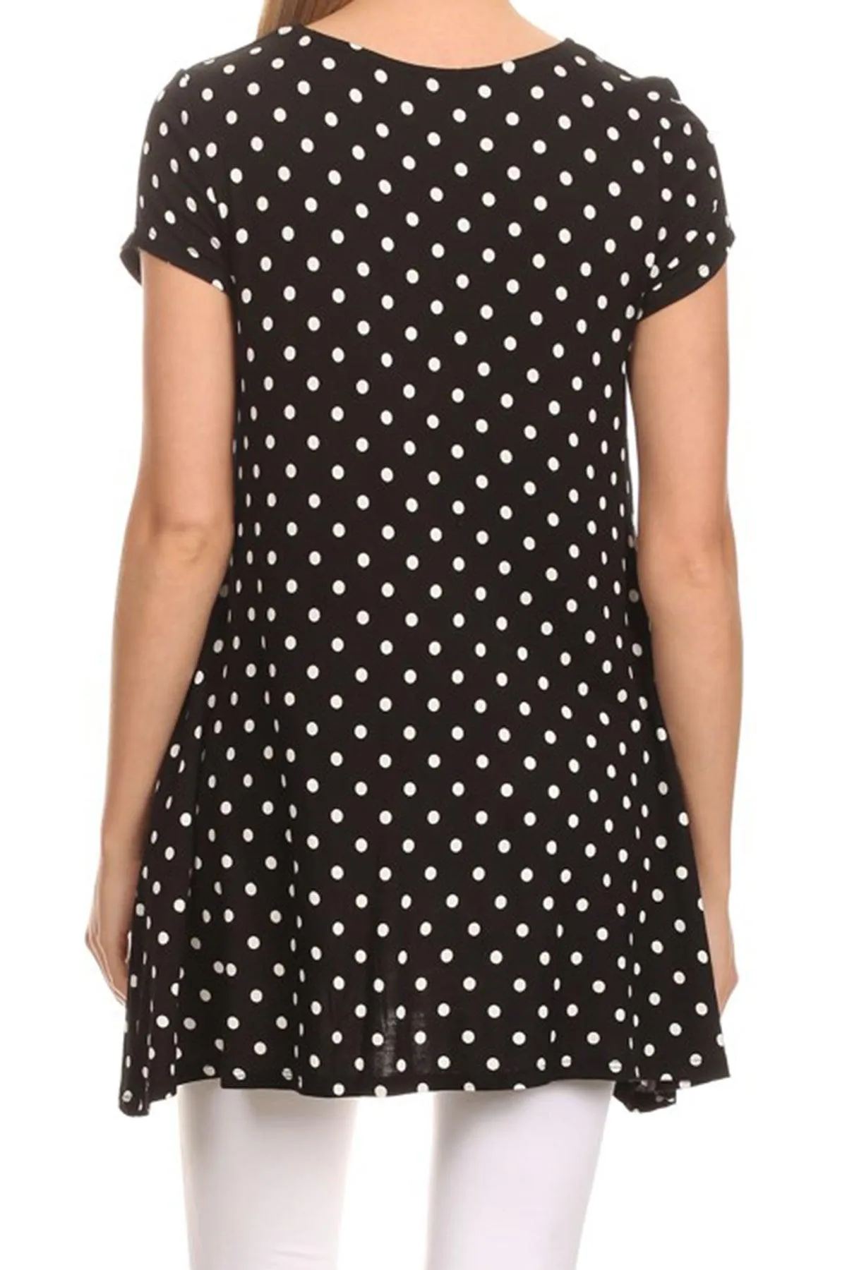 Women's Casual Polka Dot Short Sleeve Round Neck Tunic Tops with Side Pockets