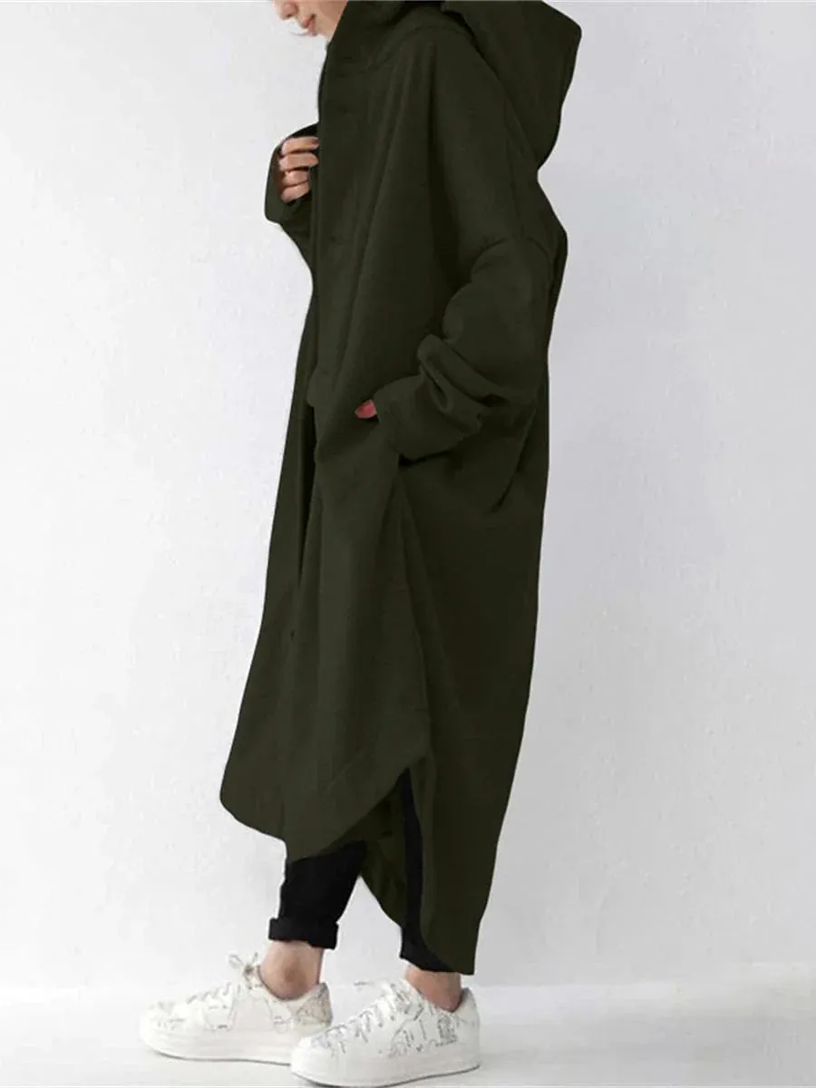 Women's Stylish Long Dusty Coat with Zip-Up Design - Fashionable and Functional