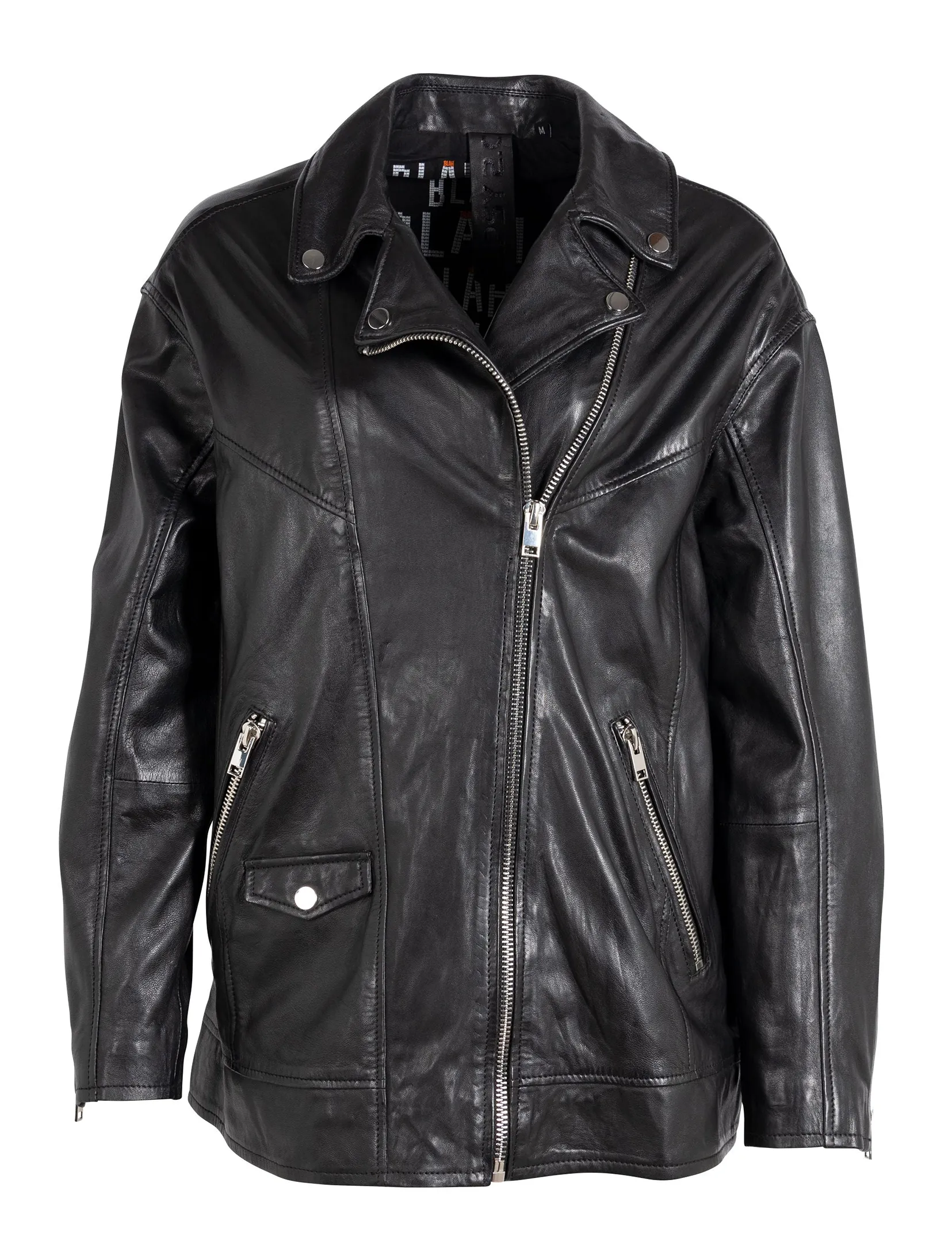 Yori Boyfriend Leather Jacket, Black