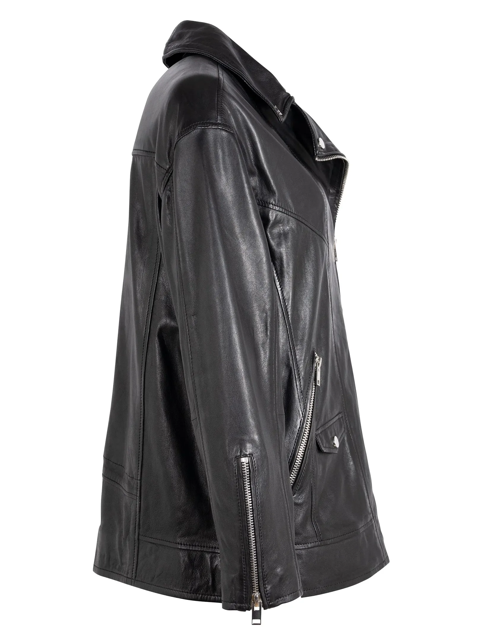 Yori Boyfriend Leather Jacket, Black